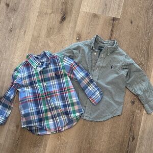 Ralph Lauren Green/White Gingham Button-Down & Multicolor Plaid Shirt Set